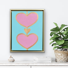 Load image into Gallery viewer, Bold colorful heart painting on canvas framed in an elegant gold float frame.