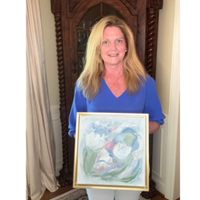 Load image into Gallery viewer, Coastal-inspired abstract floral artwork featuring soft blue, light blue, green, white, and blush pink tones with expressive texture and movement.