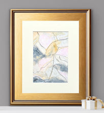 Load image into Gallery viewer, Framed abstract art in cream mat showcasing black, gray, pink, and gold tones with a dramatic modern feel.