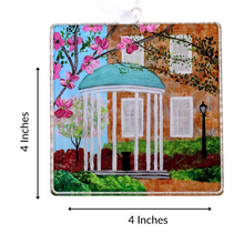 Load image into Gallery viewer, UNC Old Well acrylic ornament featuring original artwork of the iconic University of North Carolina Chapel Hill landmark in Carolina blue.
