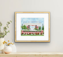 Load image into Gallery viewer, Alabama football art print featuring Bryant-Denny Stadium displayed as University of Alabama dorm room decor for Bama students and fans.