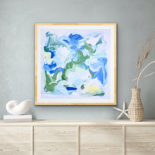 Load image into Gallery viewer, Ocean-inspired square abstract art print featuring fluid brushstrokes and calming coastal colors for modern home decor.