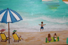 Load image into Gallery viewer, Colorful coastal canvas art for beach house decor featuring cheerful shades of aqua, blue, green, yellow, orange, and white.