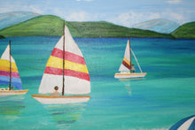 Load image into Gallery viewer, Textured acrylic beach painting on canvas created with palette knives and brushes featuring a lively tropical shoreline scene.