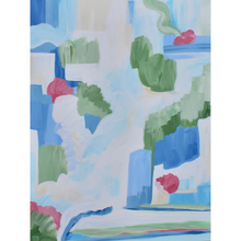Load image into Gallery viewer, Coastal Blue 2, is an oversized coastal inspired abstract painting on canvas. This painting meaures 30 x 40 inches on a gallery wrapped canvas. It has happy  shades of green, blue, red, tan and white with touches of yellow.
