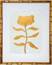 Load image into Gallery viewer, Original gold floral artwork on a white background in a gold bamboo frame.
