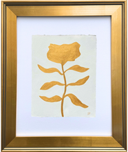 Load image into Gallery viewer, Gold flower painting on paper on a white mat in a traditional gold plein aire frame.
