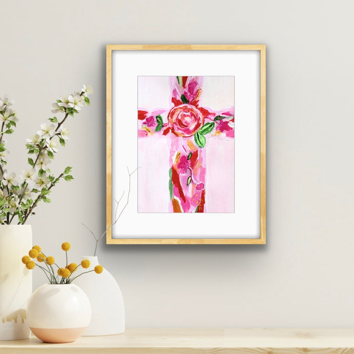Love Cross – Christian Floral Giclée Art Print by Jeanne Player
Celebrate faith and love with the 