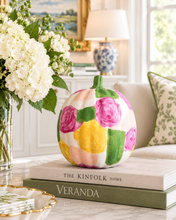 Load image into Gallery viewer, Colorful pink, yellow and green hand painted pumpkin for chic  and stylish fall decor.
