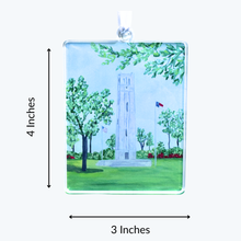 Load image into Gallery viewer, Wolfpack holiday ornament showcasing the iconic NC State Bell Tower landmark in elegant collegiate artwork.
NC State alumni keepsake ornament designed from original Bell Tower artwork with lightweight acrylic construction.
