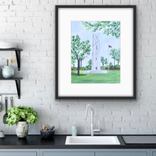 Load image into Gallery viewer, NC State Memorial Bell Tower giclée art print featuring original Jeanne Player Fine Art inspired by North Carolina State University.
Wolfpack wall art showcasing the iconic NC State Bell Tower in a timeless collegiate fine art style.
