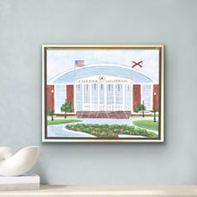 Load image into Gallery viewer, Framed Coleman Coliseum original painting showcasing the home of Alabama basketball and gymnastics with signature Crimson Tide architecture and classic campus charm.
