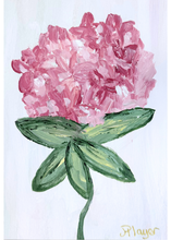 Load image into Gallery viewer, Original pink hydrangea floral painting on watercolor paper featuring pink, red, and green blooms on an off-white background. Vertical 5x7-inch whimsical botanical artwork, perfect for framing or gifting.
