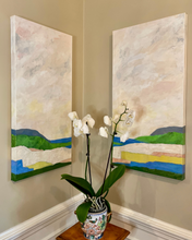 Load image into Gallery viewer, Seaside I and Seaside II shown side by side, abstract seascapes with layered brushstrokes and palette knife texture in coastal colors.
