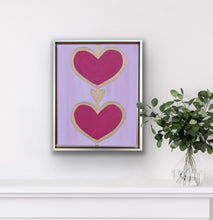 Load image into Gallery viewer, Colorful pop art heart painting with two connected pink hearts, modern abstract canvas wall decor
