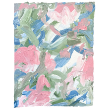 Load image into Gallery viewer, Palette in Motion original abstract painting in pink, blue, green and white acrylic on deckled edge watercolor paper.
