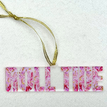 Load image into Gallery viewer, Pink Alabama Roll Tide acrylic ornament with gold ribbon for Crimson Tide fans
