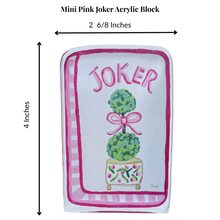 Load image into Gallery viewer, Mini pink mahjong Joker acrylic block for a shelf, desk, or mahjong table.
