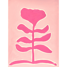 Load image into Gallery viewer, A bright and happy botanical silhouette painting. There is a bold pink flower with a white outline on a blush pink background.  This is a preppy floral painting
