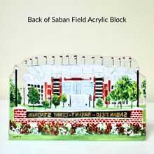 Load image into Gallery viewer, The back of the Alabama Football Stadium acrylic block with the design on both sides.
