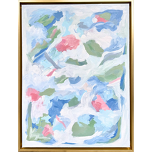Load image into Gallery viewer, Salt Air and Petals original abstract coastal painting by Jeanne Player Fine Art in a gold float frame.
