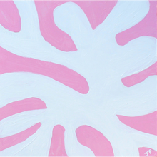 Load image into Gallery viewer, White Coral on Pink is a bold and preppy artwork. It is square. It has a matisse style cut out that is white and goes to the edges on a pink background. 
