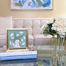 Load image into Gallery viewer, Preppy cottage style botanical painting with blush pink flowers and decorative vase
