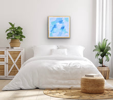 Load image into Gallery viewer, Coastal abstract wall art by Jeanne Player featuring layered shades of blue, green, and white with expressive texture.
Blue Lagoon fine art print adding tranquil coastal color to a nursery, powder room, or girls' bedroom.
