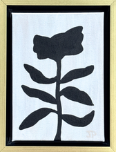 Load image into Gallery viewer, Small original Black floral silhouette on a white background with a gold frame
