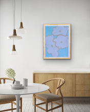 Load image into Gallery viewer, Blue abstract floral wall art with large white flowers perfect for coastal homes, dorm rooms, and girls' bedrooms.
