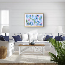 Load image into Gallery viewer, Abstract giclée print with airy blue and blush tones perfect for a dorm room, apartment, or girls' bedroom.
