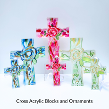 Load image into Gallery viewer, Blue and green Hope Cross ornament for Christian Christmas gift baptism or confirmation gift.
