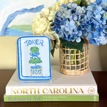 Load image into Gallery viewer, Large blue and white mahjong acrylic block for a bookshelf, console, or game room
