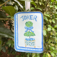 Load image into Gallery viewer, Blue and white mahjong Christmas ornament with adjustable white ribbon
