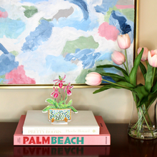 Load image into Gallery viewer, Modern botanical acrylic block art with a colorful ladyslipper flower design for stylish interiors and gifting.
