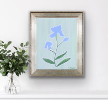 Load image into Gallery viewer, Botanical bedroom wall art featuring a modern blue and purple iris flower in a vertical composition.
