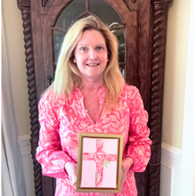 Load image into Gallery viewer, Modern Christian floral cross painting on canvas designed for feminine interiors and meaningful gifting
