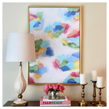 Load image into Gallery viewer, Colorful abstract wall art featuring pink, coral, blue, aqua, green, yellow, and white tones.
