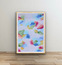 Load image into Gallery viewer, Modern abstract wall art with vibrant pink, blue, green, and yellow painterly brushstrokes printed on museum-quality archival paper.
