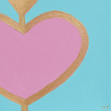 Load image into Gallery viewer, Colorful acrylic heart painting with pink, aqua, and gold tones for modern interiors.
