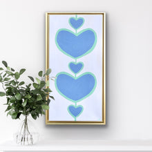 Load image into Gallery viewer, Blue and green heart painting on canvas perfect for living rooms, bedrooms, nurseries, and hallways.
