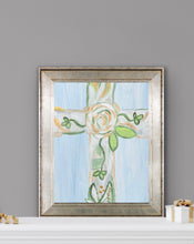 Load image into Gallery viewer, Confirmation or First Communion gift featuring a timeless floral cross fine art print for Christian families.
