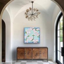 Load image into Gallery viewer, Modern botanical painting featuring oversized dogwood blooms in soft pink, white, and green tones.
