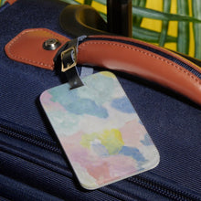 Load image into Gallery viewer, Acrylic travel tag with abstract artwork reproduced from Jeanne Player’s original colorful painting.
