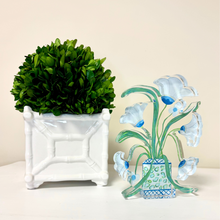 Load image into Gallery viewer, Designer-inspired floral acrylic block decor with whimsical blooms, patterned vase artwork, and fresh blue tones for stylish interiors.
