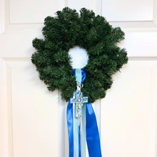 Load image into Gallery viewer, Double-sided Hope Cross ornament in colorful blue green pink and gold Christian artwork
