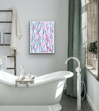 Load image into Gallery viewer, Elegant cherry blossom wall art in shades of pink, blue, green, white, yellow, and brown for gallery walls and feminine interiors.
