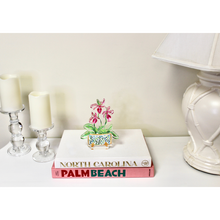 Load image into Gallery viewer, Botanical acrylic block with ladyslipper flower artwork bringing colorful garden-inspired beauty to modern interiors.

