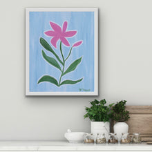 Load image into Gallery viewer, Giclée reproduction of original painting featuring stargazer lilies in vibrant pink with lush green botanical details.
