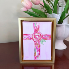 Load image into Gallery viewer, Small framed Christian cross painting perfect for baptism gift, christening gift, or baby shower decor

